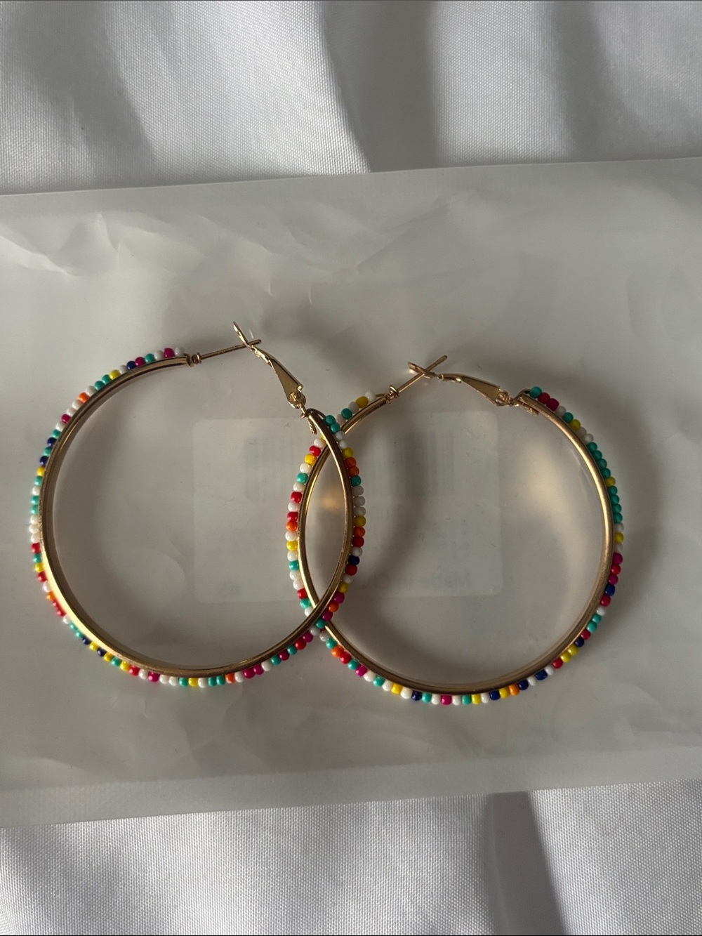 Gold Hoop Earrings with Multicolor Bead Accent